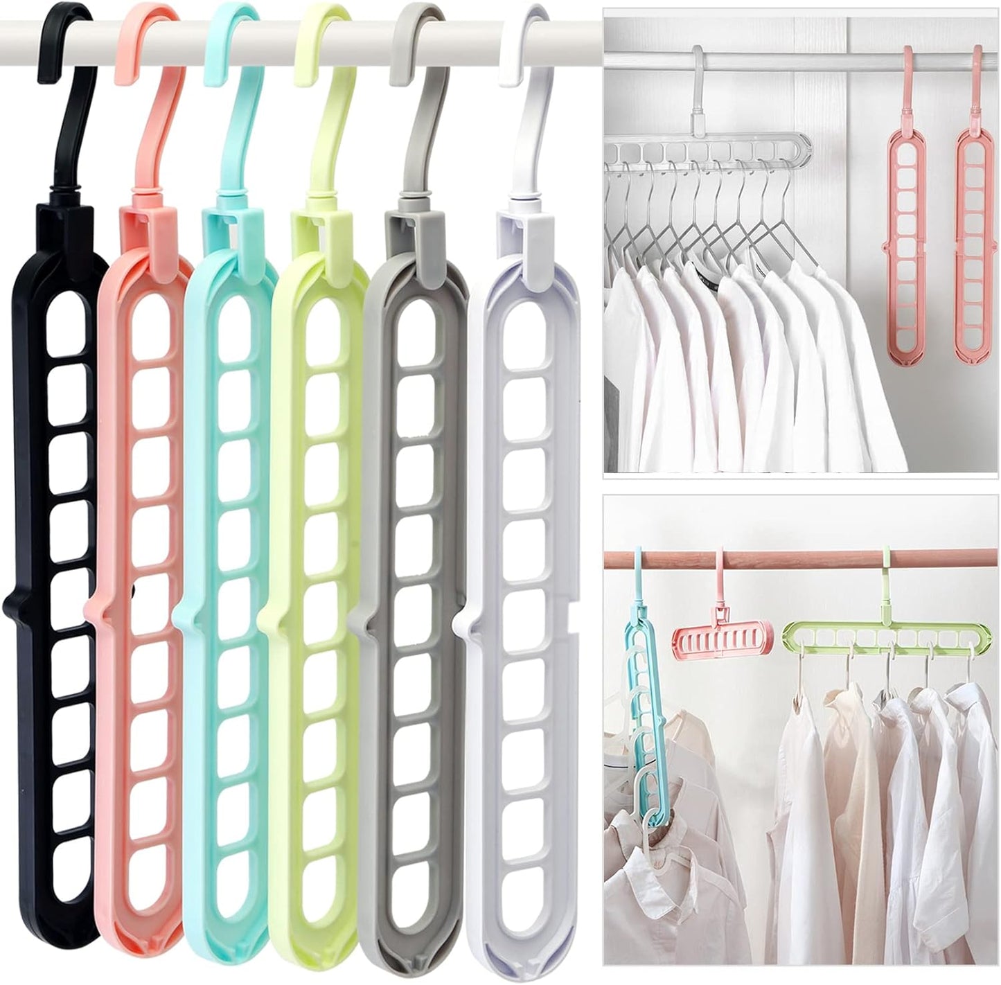 Closet Organizers and Storage,College Dorm Room Essentials,Pack of 6 Multifunctional Organizer Magic Space Saving Hangers with 9 Holes Storage Organization for Wardrobe Closet