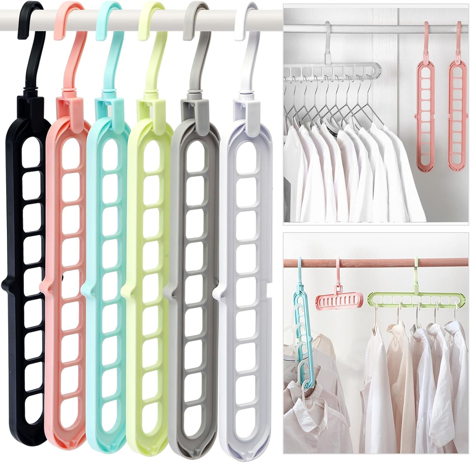 Closet Organizers and Storage,College Dorm Room Essentials,Pack of 6 Multifunctional Organizer Magic Space Saving Hangers with 9 Holes Storage Organization for Wardrobe Closet